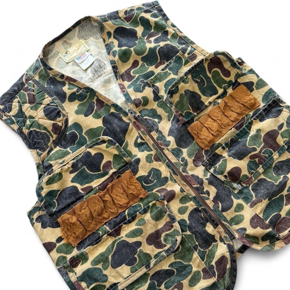 Vintage 80s Camouflage American Field Lightweight Zip Up Hunting Vest LARGE